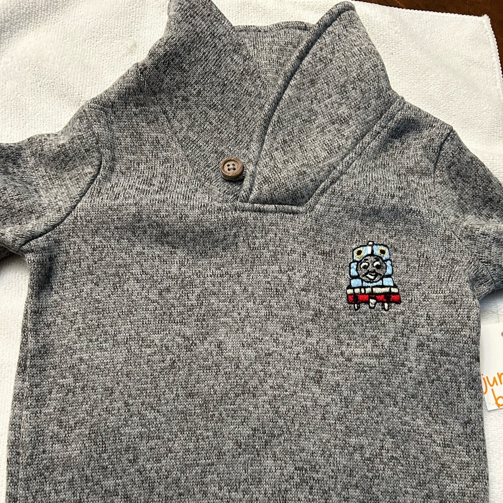 Jumping Beans Gray Pullover Sweater Train Embroidery NWT Boy’s Size 12 months